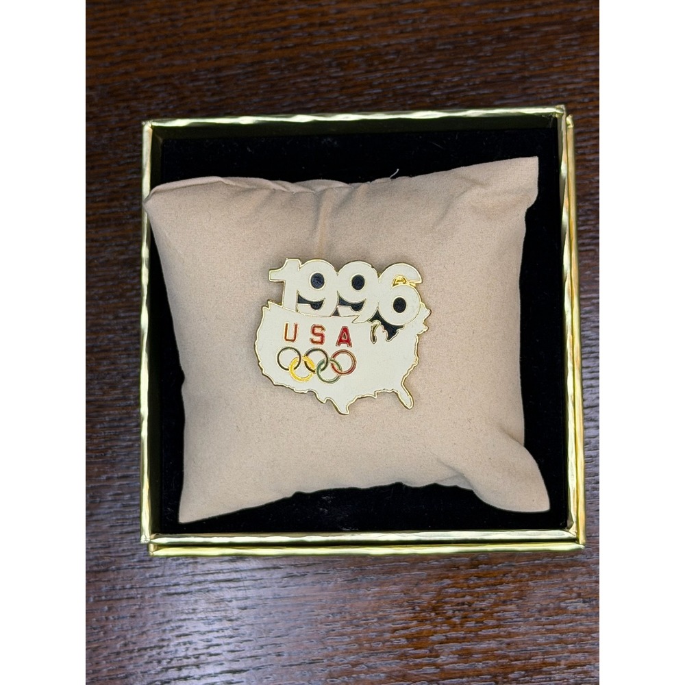 Vintage Atlanta Olympic Games 1996 USOC Rings USA Map Enamel Lapel Pin